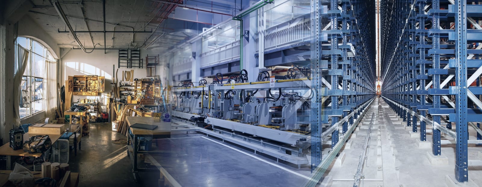 Tre ambienti di PMI italiane: officina, produzione e magazzino